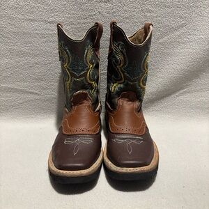 Kids Brown Western Embroidered Pull-On Boots